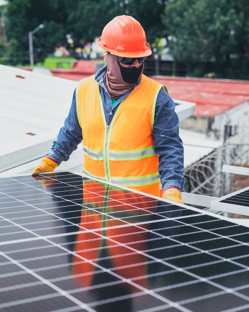 Solar panel installation worker