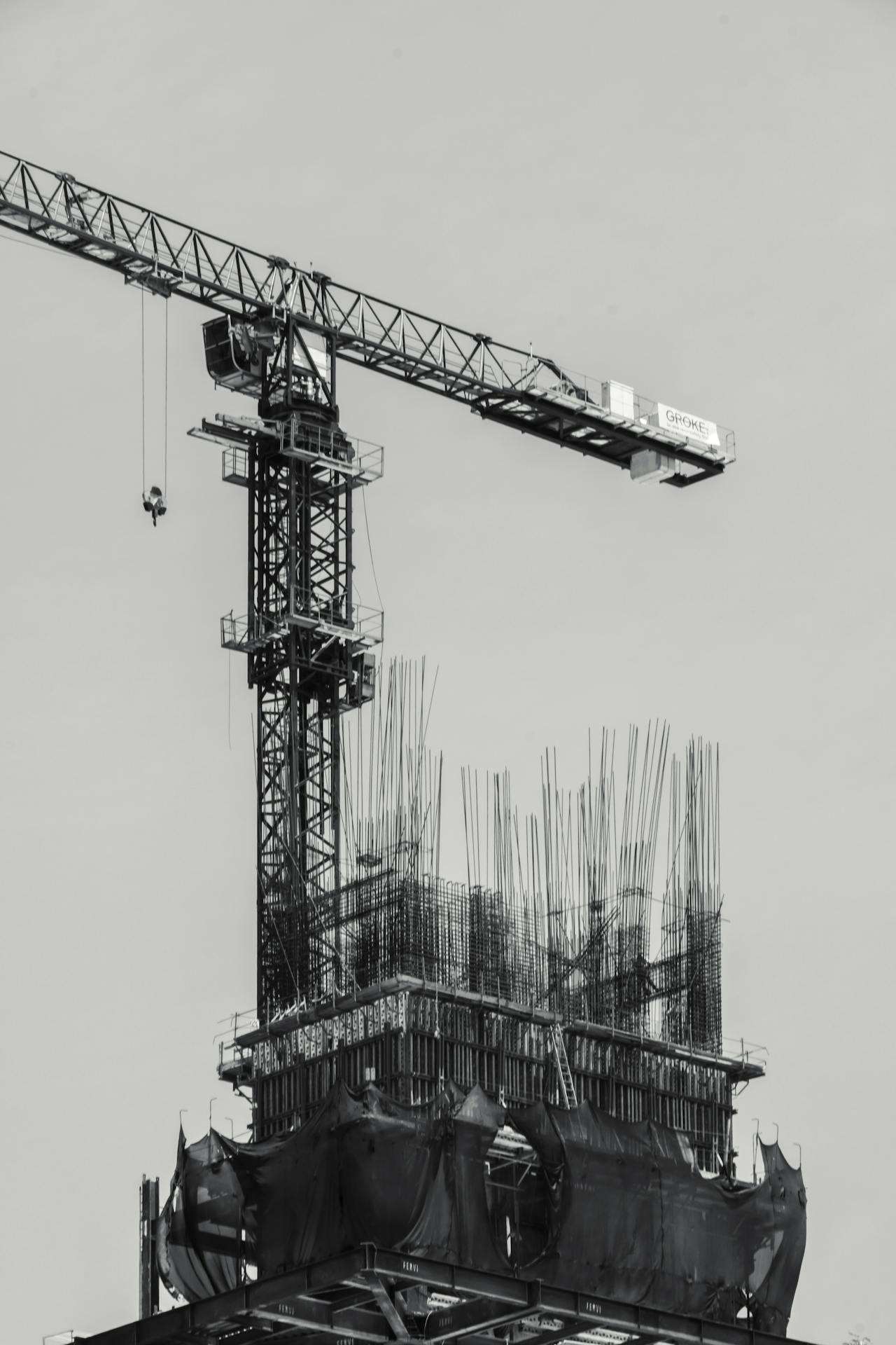 Construction crane on active building site