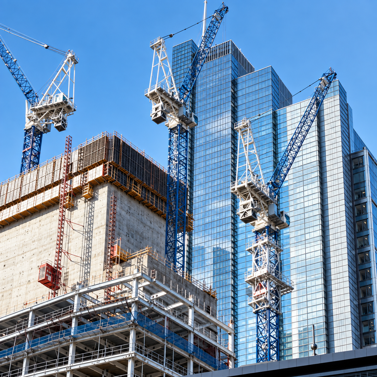 Cranes working on a city construction project